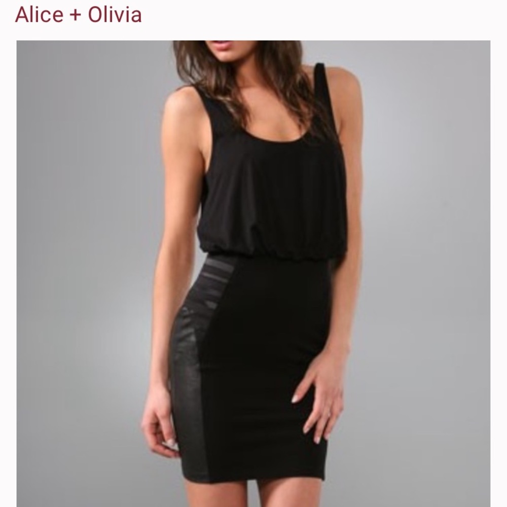 Alice + Olivia Black Leather Panel Bodycon Dress